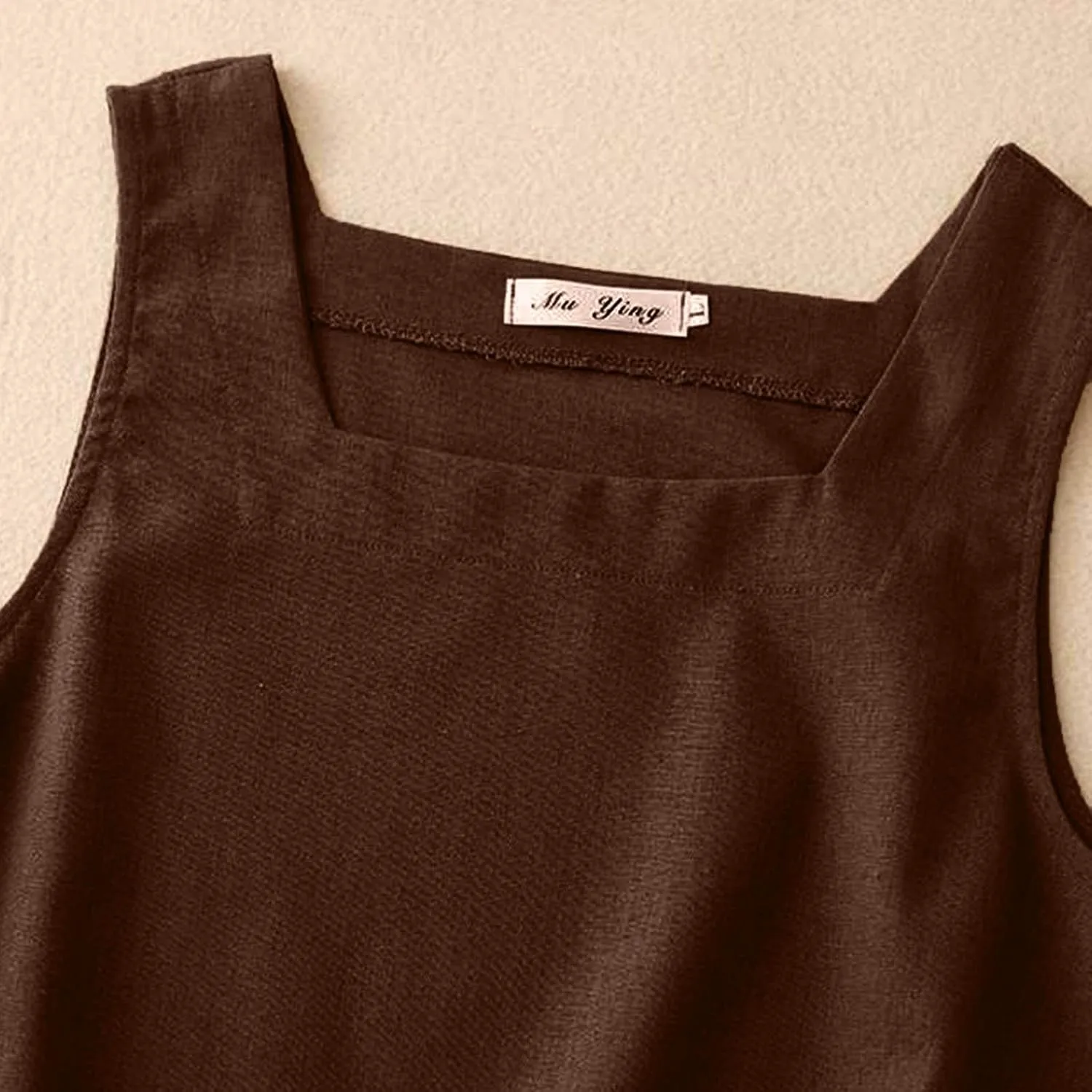 2025 Cotton Linen Tank Tops Sleeveless Square Neck Tees Shirts Women Elegant Solid Color Lightweight Comfy Blouses