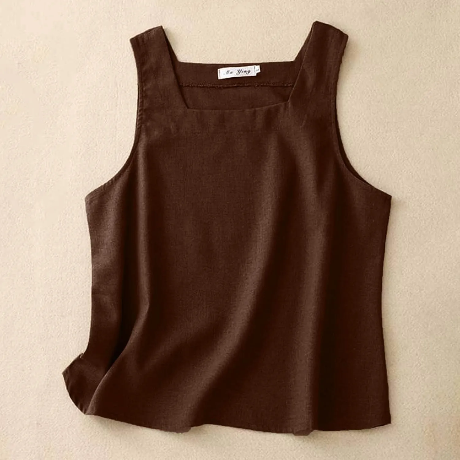 2025 Cotton Linen Tank Tops Sleeveless Square Neck Tees Shirts Women Elegant Solid Color Lightweight Comfy Blouses