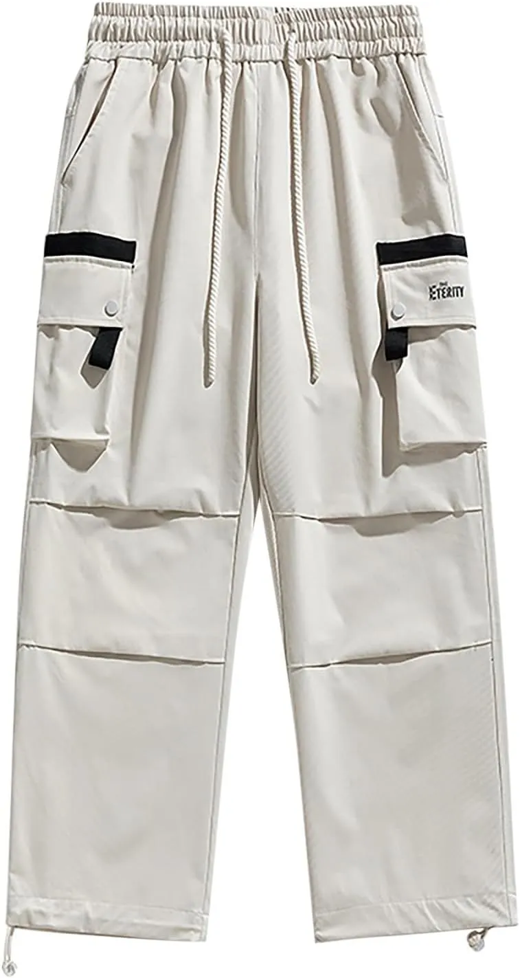2025 Mens Wild Cargo Pants, Casual Combat Trousers Drawstring Elastic Waist Sweatpants Tactical Trouser Patchwork