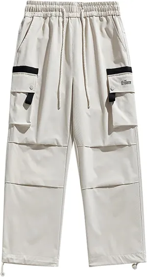 2025 Mens Wild Cargo Pants, Casual Combat Trousers Drawstring Elastic Waist Sweatpants Tactical Trouser Patchwork