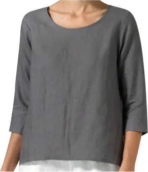 2025 Plus Size Linen Tops Peasant Shirts Women 3/4 Sleeve Dressy Tees Summer Crew Neck Loose Fit Flowy Tunics