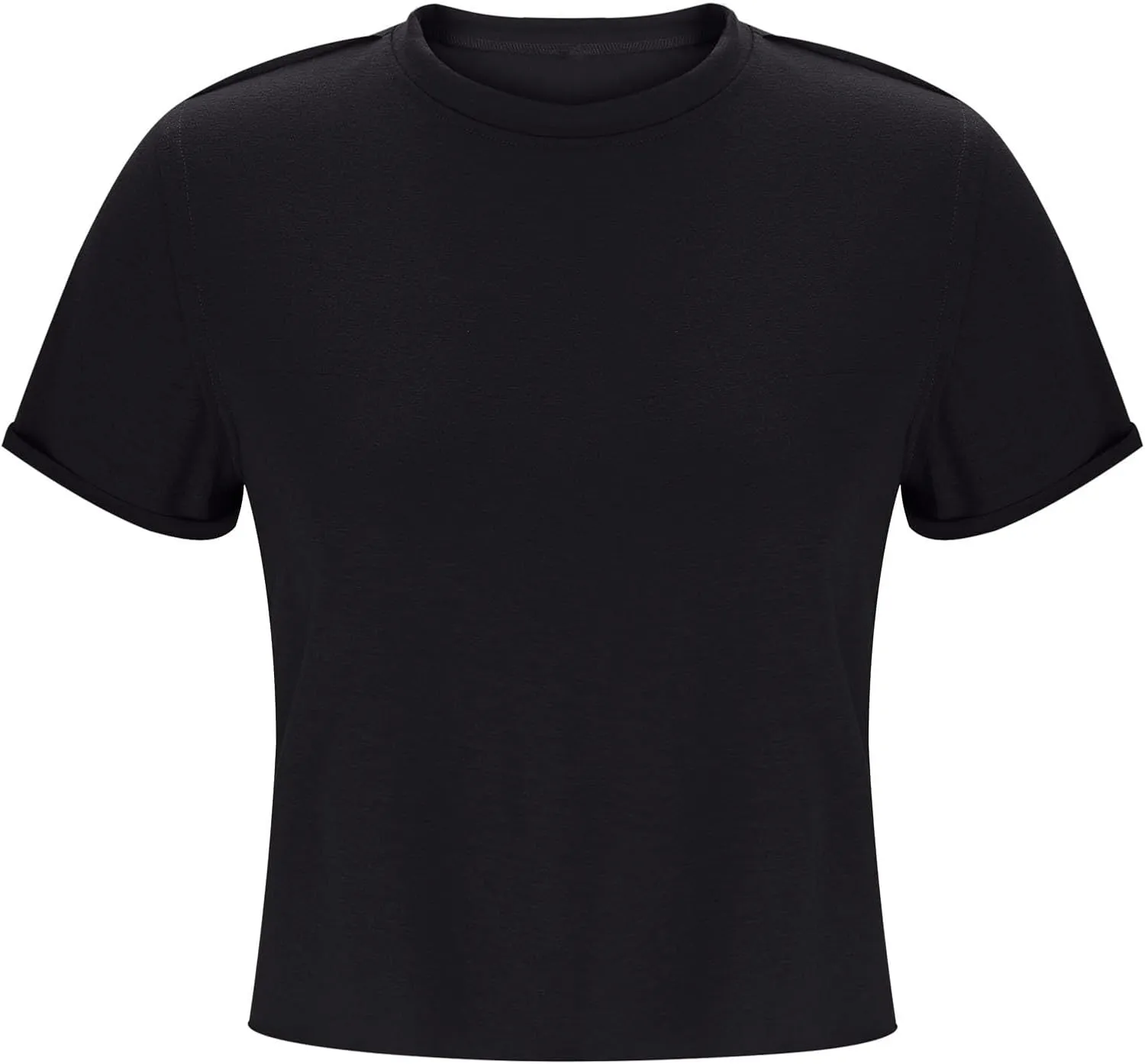 2025 Summer Short Sleeve Crop Tops Womens Crewneck Roll Cap Sleeve T Shirts Trendy Solid Color Loose Fit Basic Tees