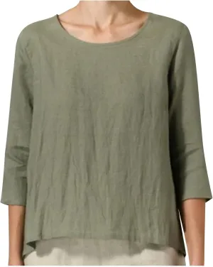 2025 Womens Linen 3/4 Sleeve Blouse Crew Neck Summer Casual Tops Loose Fit Flowy Tunics Tees Dressy Peasant Shirts