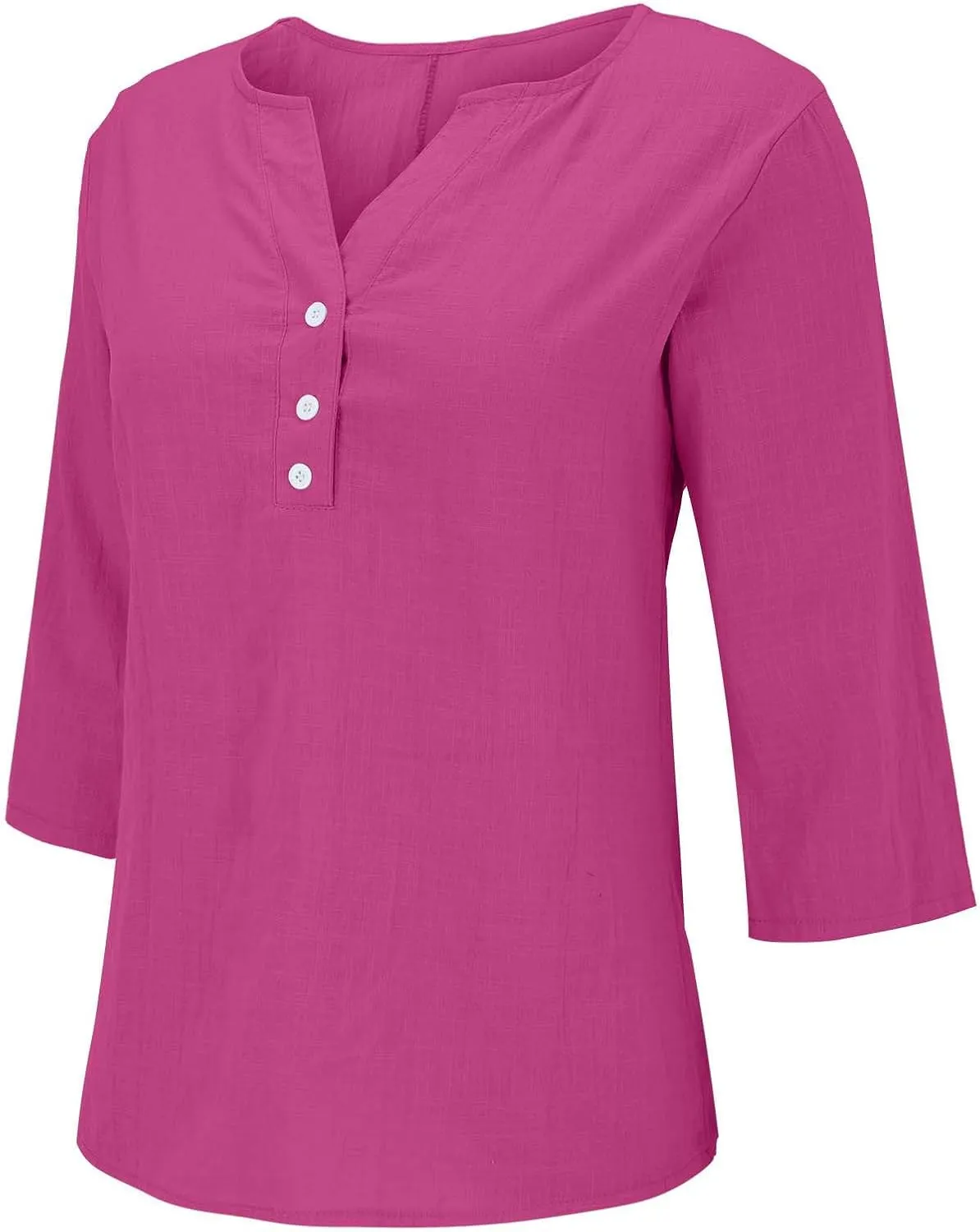 3/4 Sleeve Cotton Linen Tops for Women 2025 Loose Notched V Neck Button Down Henley Shirts Summer Beach Tee Tunic Blouse