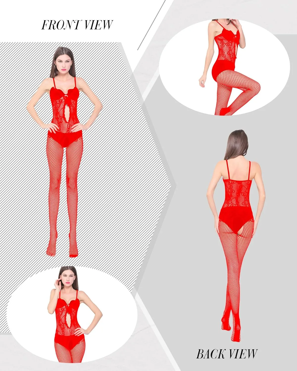 6 Pcs Women's Fishnet Lingerie Mesh Bodysuit Lingerie Fishnet Bodysuits Lace Smock Nightwear Halloween Outfit