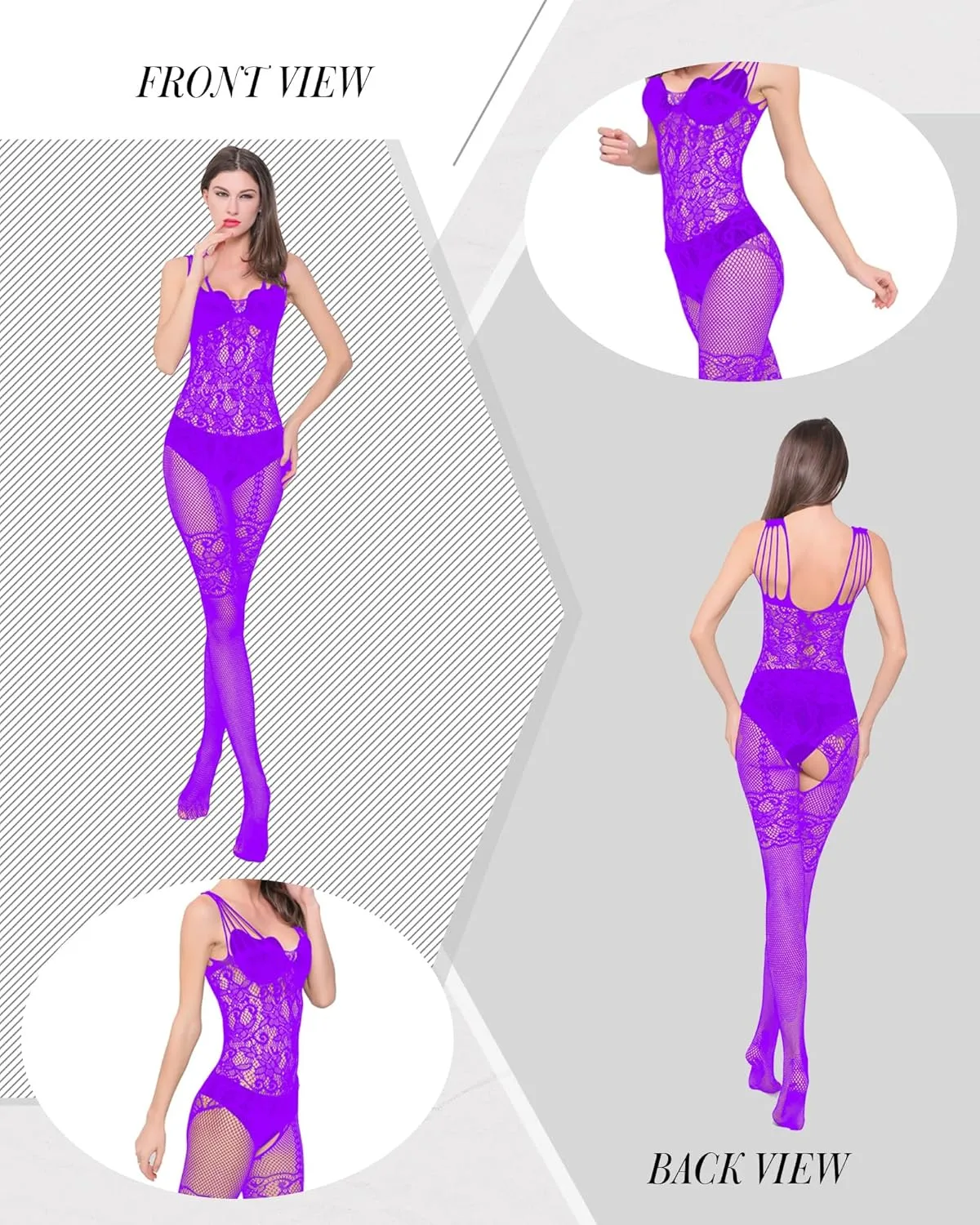 6 Pcs Women's Fishnet Lingerie Mesh Bodysuit Lingerie Fishnet Bodysuits Lace Smock Nightwear Halloween Outfit