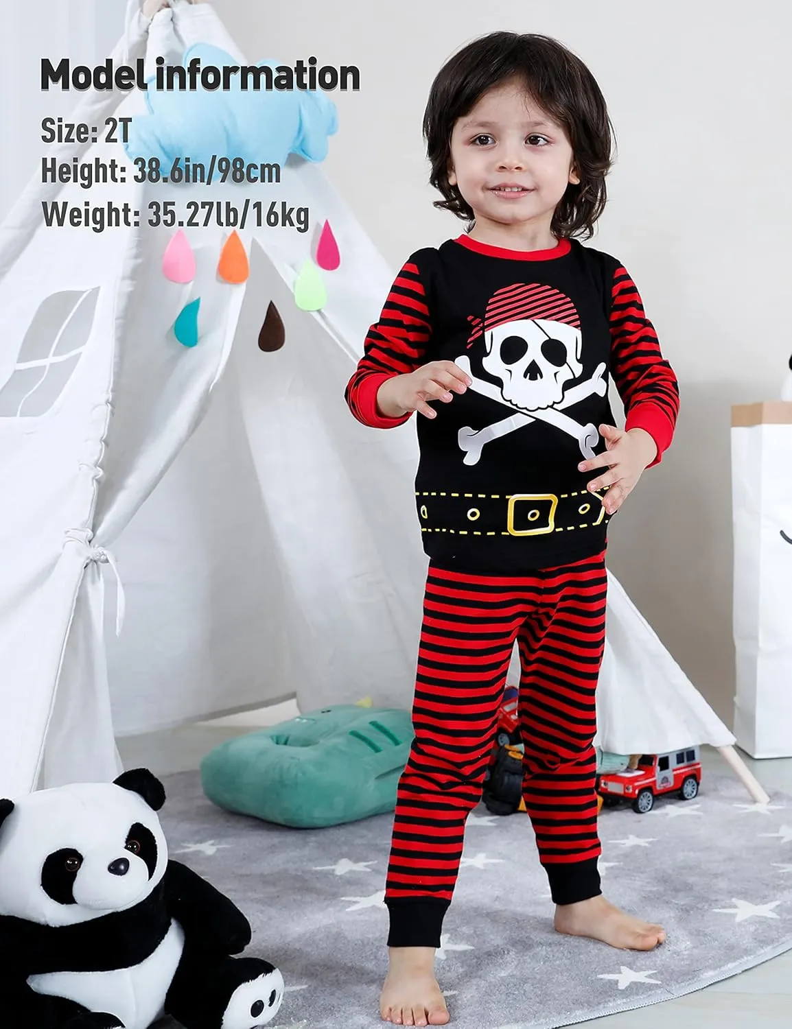 A&J DESIGN Pure Cotton Printed Pjs for 2-14 Years Kids, 2-Piece Long-Sleeved Pajamas Set