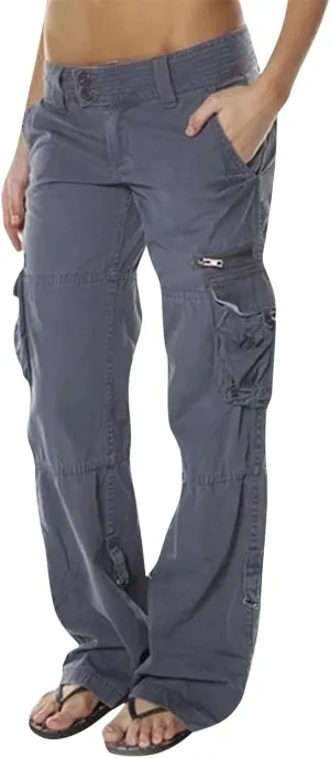 Adjustable Straight Fit Cargo High Waist Baggy Hiking Pant with Multi Pockets Women Wide Leg Parachute Trousers