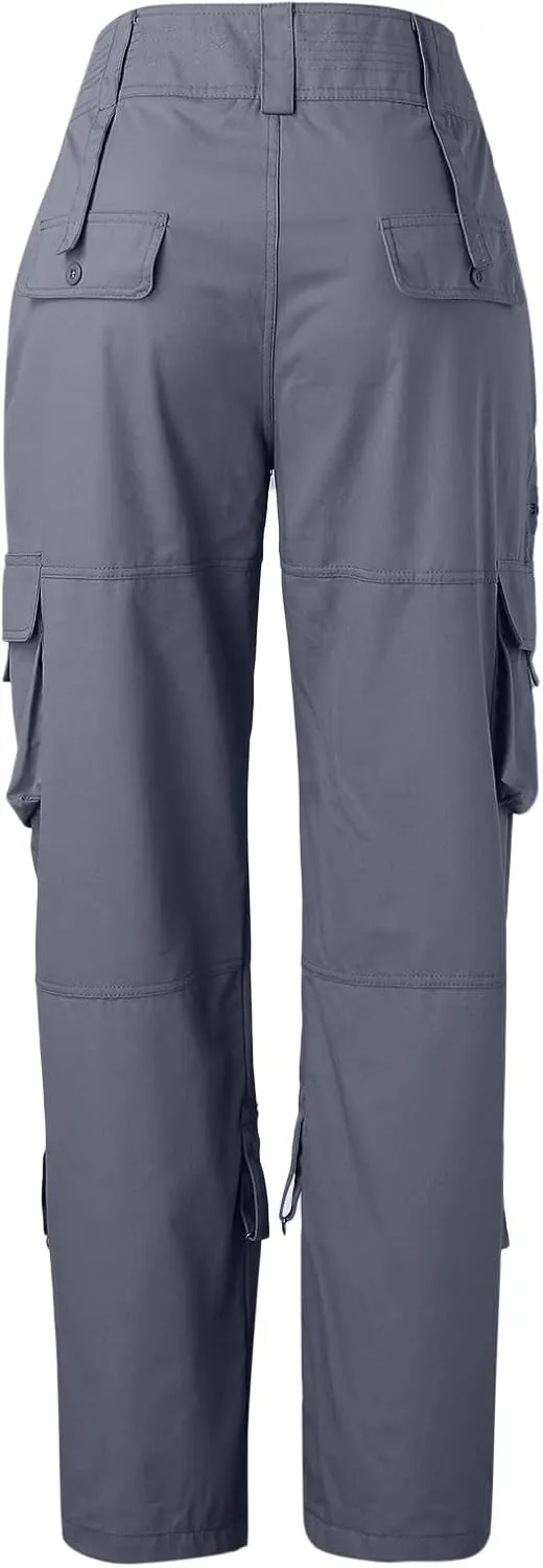 Adjustable Straight Fit Cargo High Waist Baggy Hiking Pant with Multi Pockets Women Wide Leg Parachute Trousers