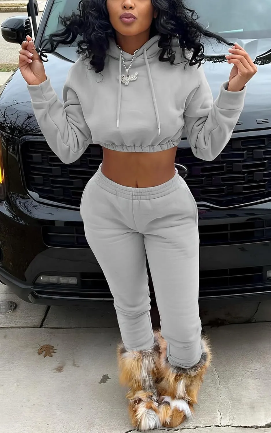 Akmipoem Sweatsuits for Women Set 2 Piece Tracksuits Outfits Casual Long Sleeve Crop Hoodie Jogger Pants Matching Sets