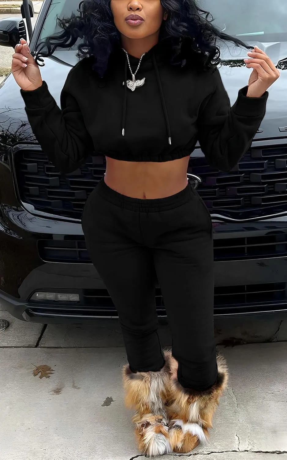 Akmipoem Sweatsuits for Women Set 2 Piece Tracksuits Outfits Casual Long Sleeve Crop Hoodie Jogger Pants Matching Sets