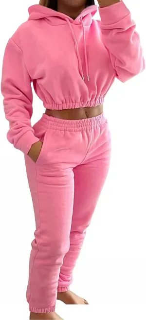 Akmipoem Sweatsuits for Women Set 2 Piece Tracksuits Outfits Casual Long Sleeve Crop Hoodie Jogger Pants Matching Sets