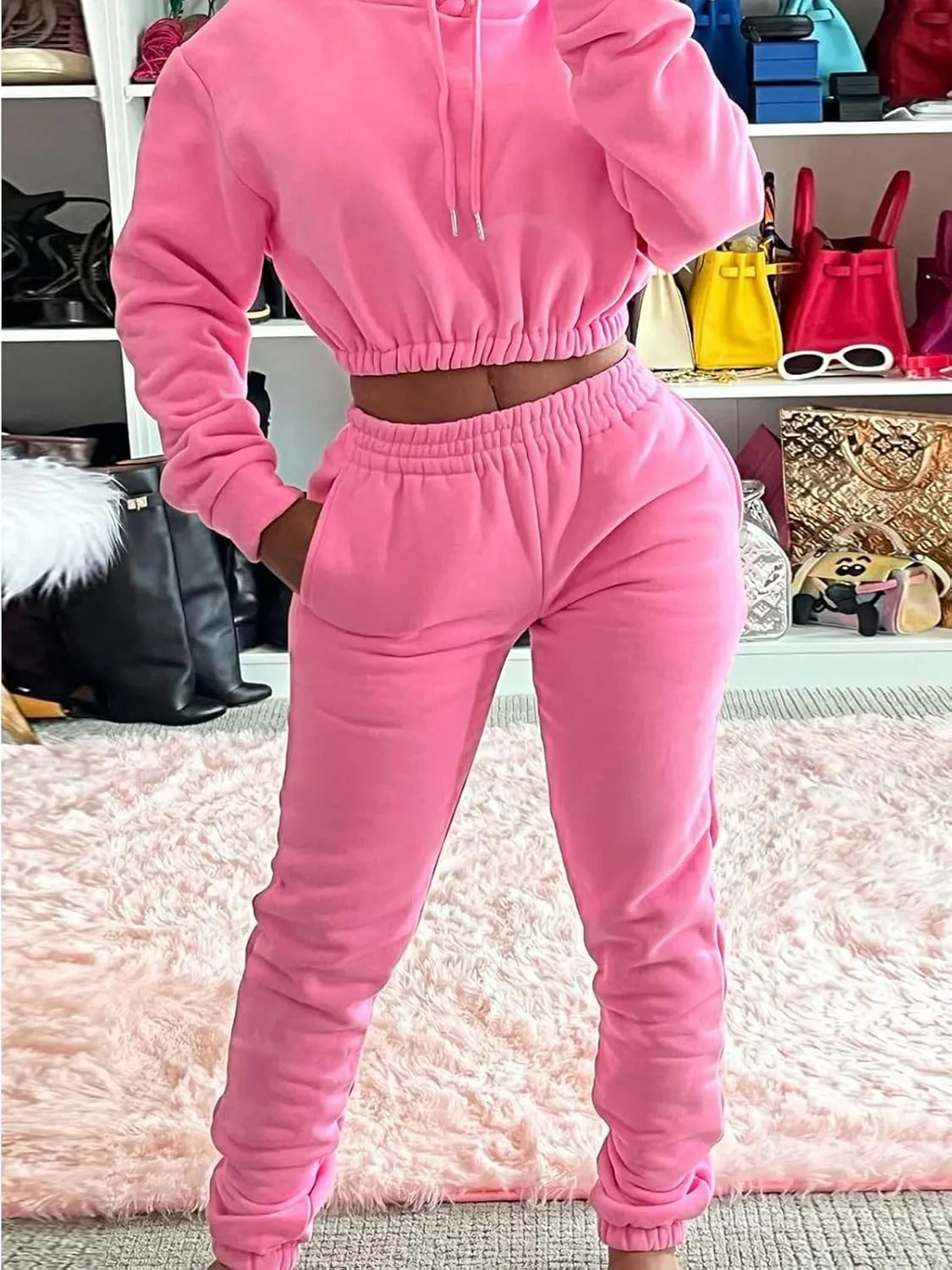Akmipoem Sweatsuits for Women Set 2 Piece Tracksuits Outfits Casual Long Sleeve Crop Hoodie Jogger Pants Matching Sets