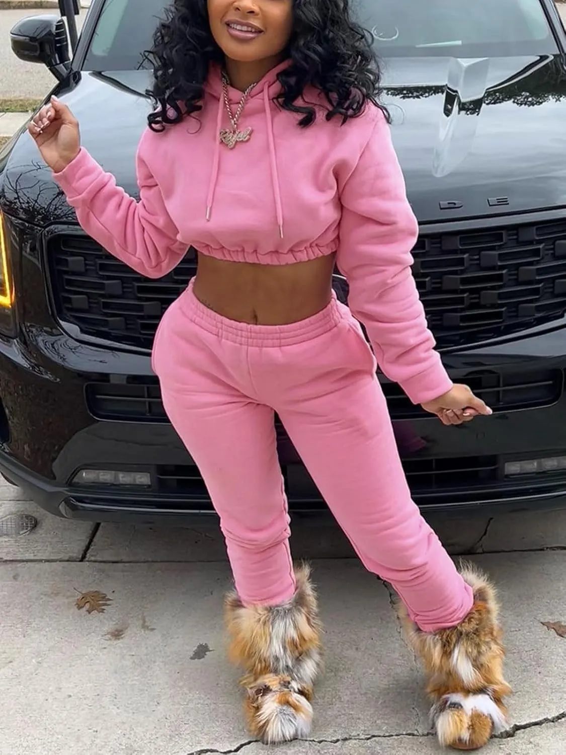 Akmipoem Sweatsuits for Women Set 2 Piece Tracksuits Outfits Casual Long Sleeve Crop Hoodie Jogger Pants Matching Sets