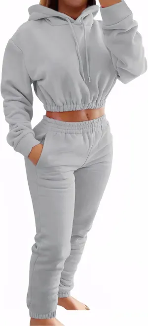 Akmipoem Sweatsuits for Women Set 2 Piece Tracksuits Outfits Casual Long Sleeve Crop Hoodie Jogger Pants Matching Sets