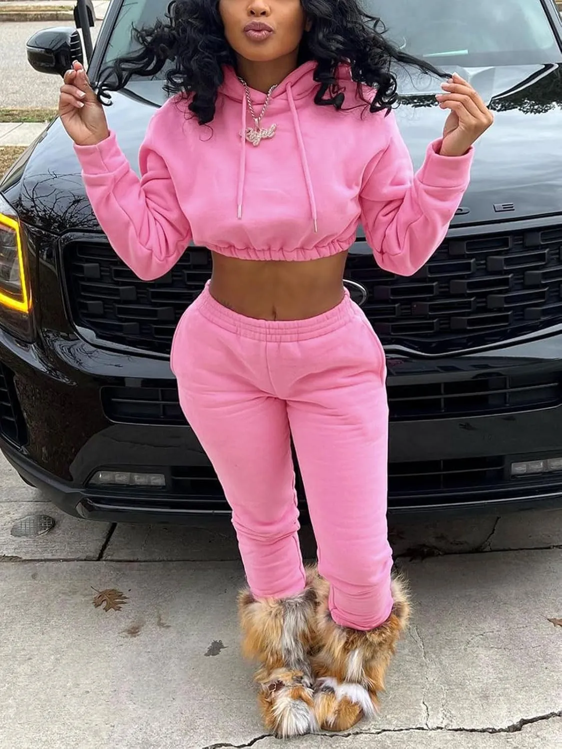 Akmipoem Sweatsuits for Women Set 2 Piece Tracksuits Outfits Casual Long Sleeve Crop Hoodie Jogger Pants Matching Sets