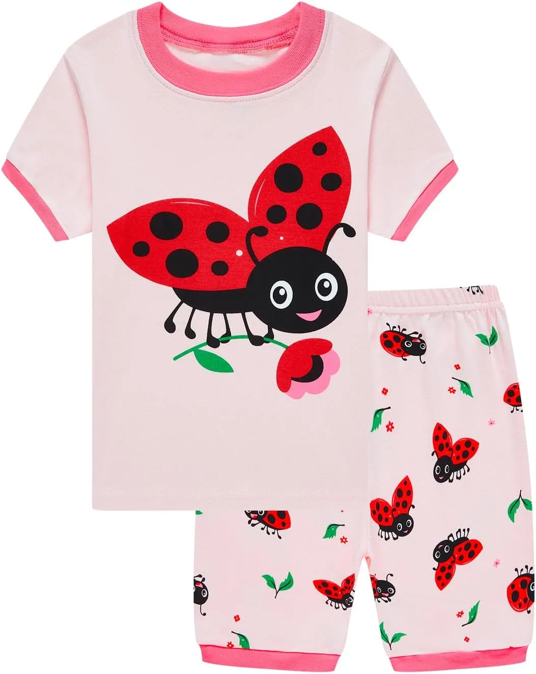 Akyzic Little Girls Summer Pajamas Kids 100% Cotton 2 Piece Pjs Toddler Girls Short Sleeve Sleepwear Clothes Sets 3-10T