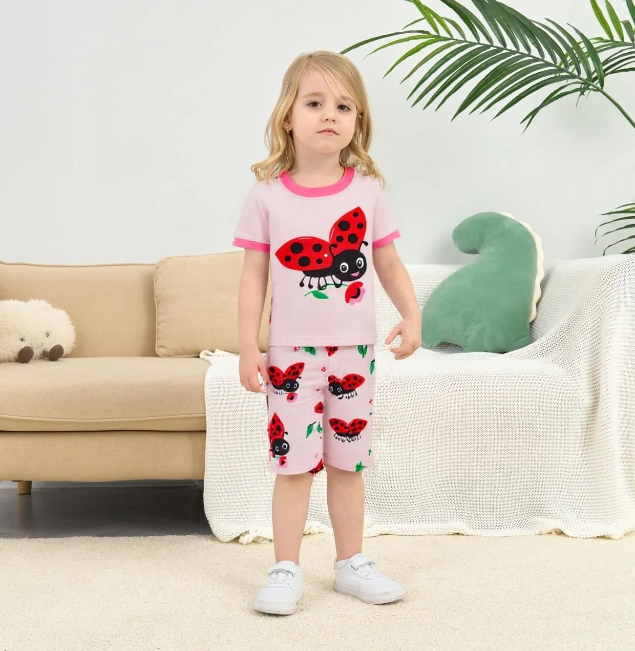 Akyzic Little Girls Summer Pajamas Kids 100% Cotton 2 Piece Pjs Toddler Girls Short Sleeve Sleepwear Clothes Sets 3-10T