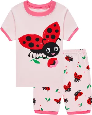 Akyzic Little Girls Summer Pajamas Kids 100% Cotton 2 Piece Pjs Toddler Girls Short Sleeve Sleepwear Clothes Sets 3-10T