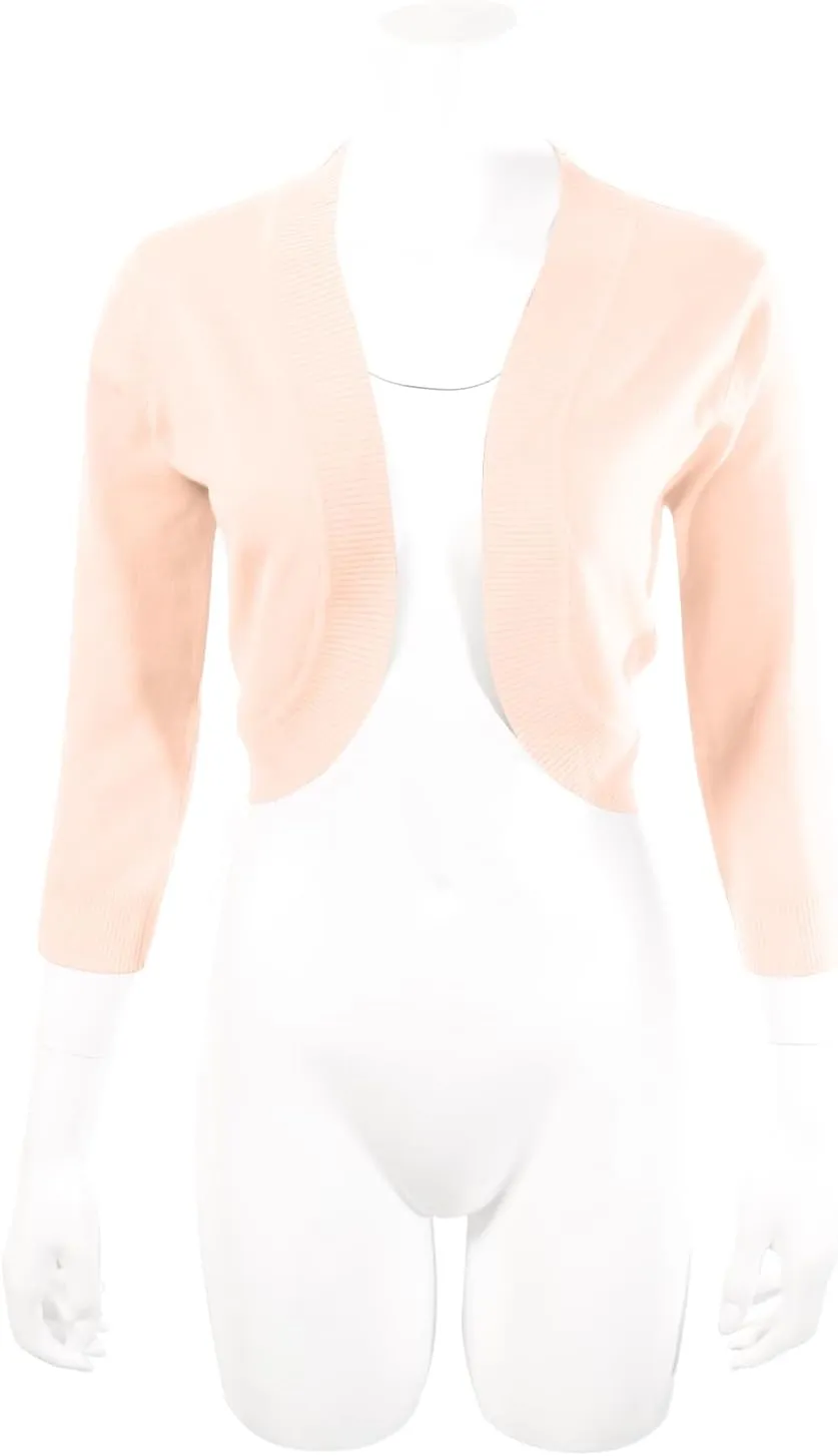 Allsense Women's 3/4 Sleeve V-Neck Cropped Bolero Shrug Cardigan