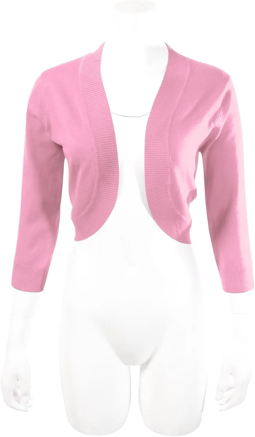 Allsense Women's 3/4 Sleeve V-Neck Cropped Bolero Shrug Cardigan