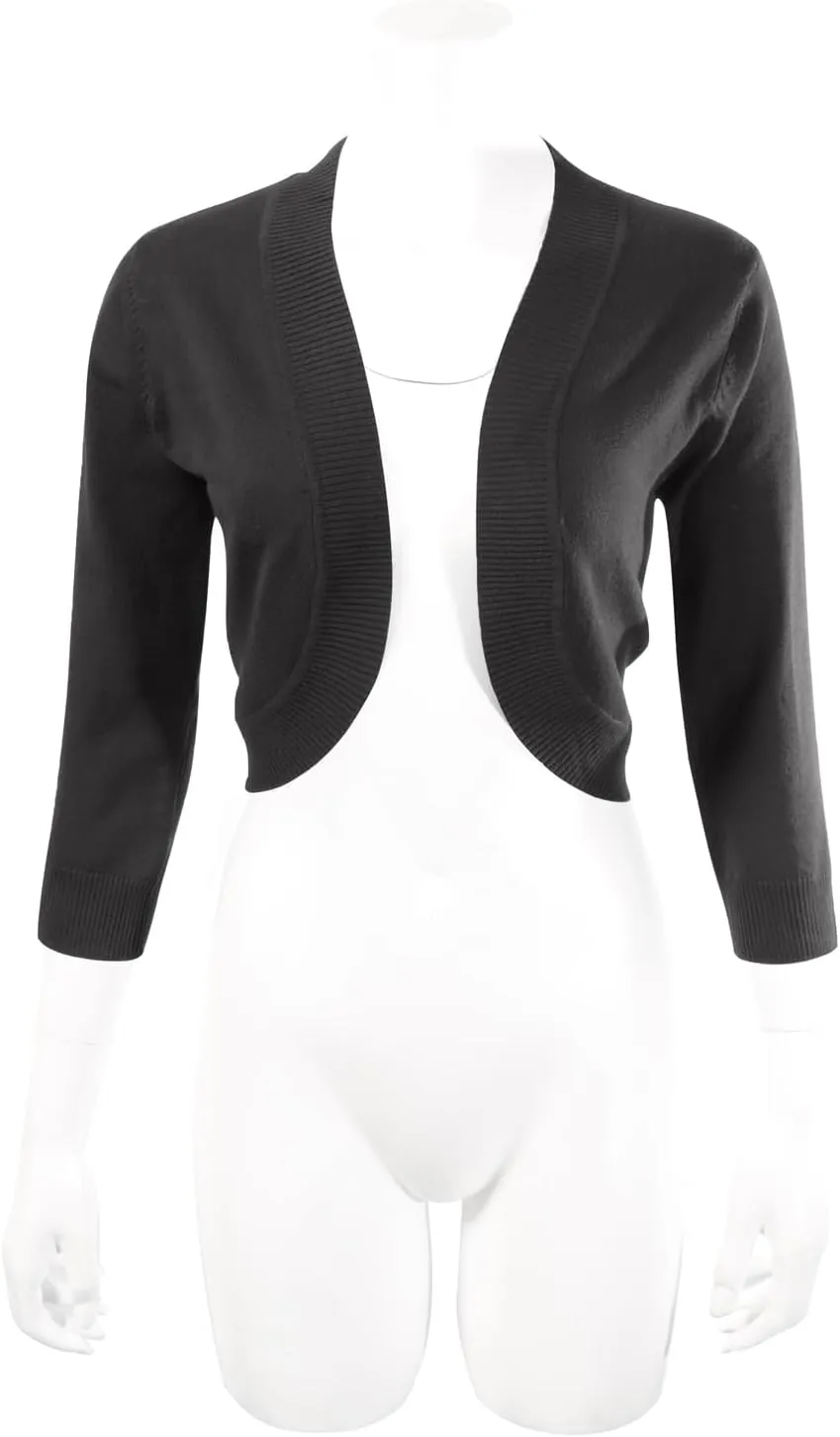 Allsense Women's 3/4 Sleeve V-Neck Cropped Bolero Shrug Cardigan