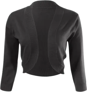 Allsense Women's 3/4 Sleeve V-Neck Cropped Bolero Shrug Cardigan
