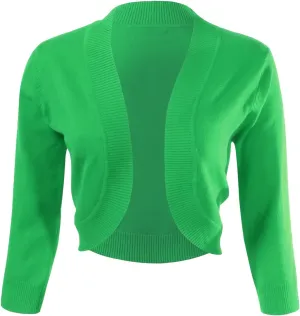 Allsense Women's 3/4 Sleeve V-Neck Cropped Bolero Shrug Cardigan