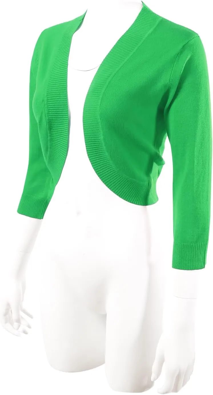 Allsense Women's 3/4 Sleeve V-Neck Cropped Bolero Shrug Cardigan