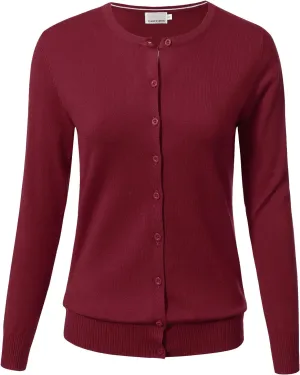 Allsense Women's Long-Sleeve Lightweight Crewneck Cardigan Sweater