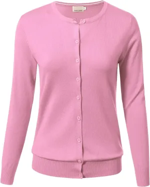 Allsense Women's Long-Sleeve Lightweight Crewneck Cardigan Sweater