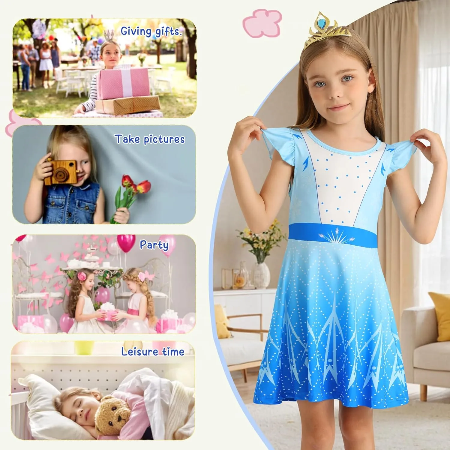 AmzBarley Girls Nightgowns Princess Pajamas for Toddler Kids Sleepwear Nightdress Little Girls Nightie Dress