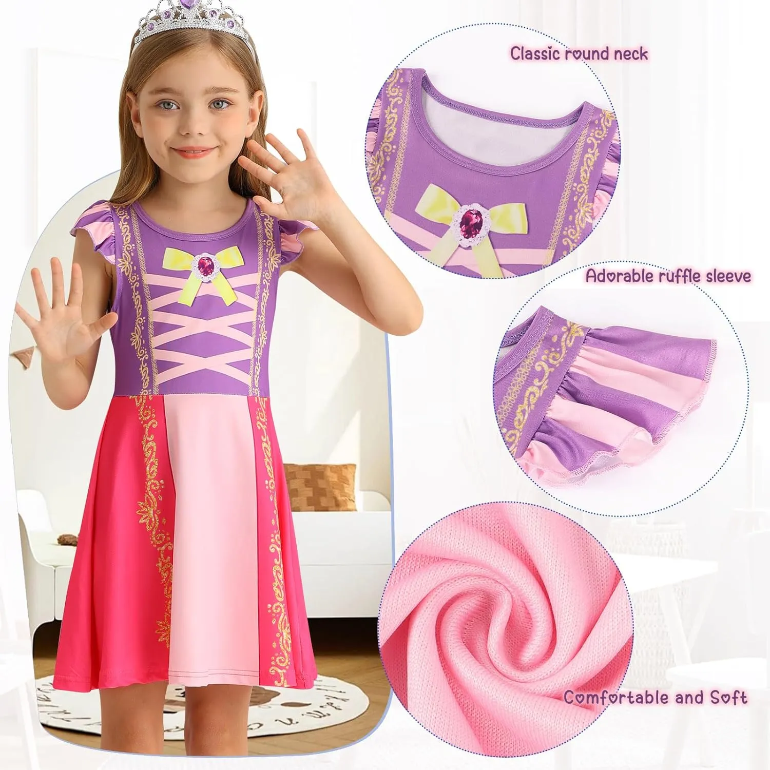AmzBarley Girls Nightgowns Princess Pajamas for Toddler Kids Sleepwear Nightdress Little Girls Nightie Dress