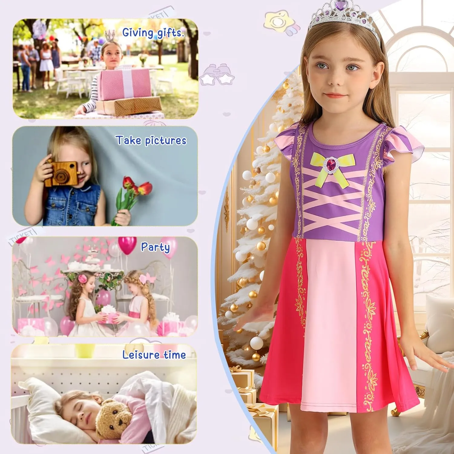AmzBarley Girls Nightgowns Princess Pajamas for Toddler Kids Sleepwear Nightdress Little Girls Nightie Dress