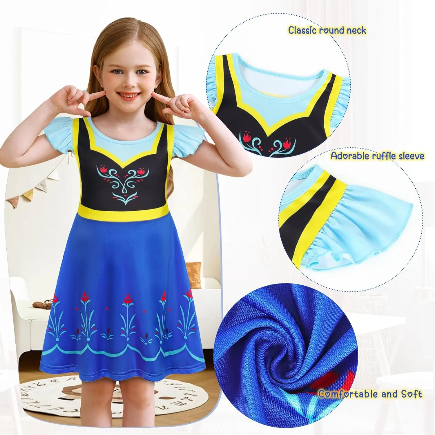 AmzBarley Girls Nightgowns Princess Pajamas for Toddler Kids Sleepwear Nightdress Little Girls Nightie Dress