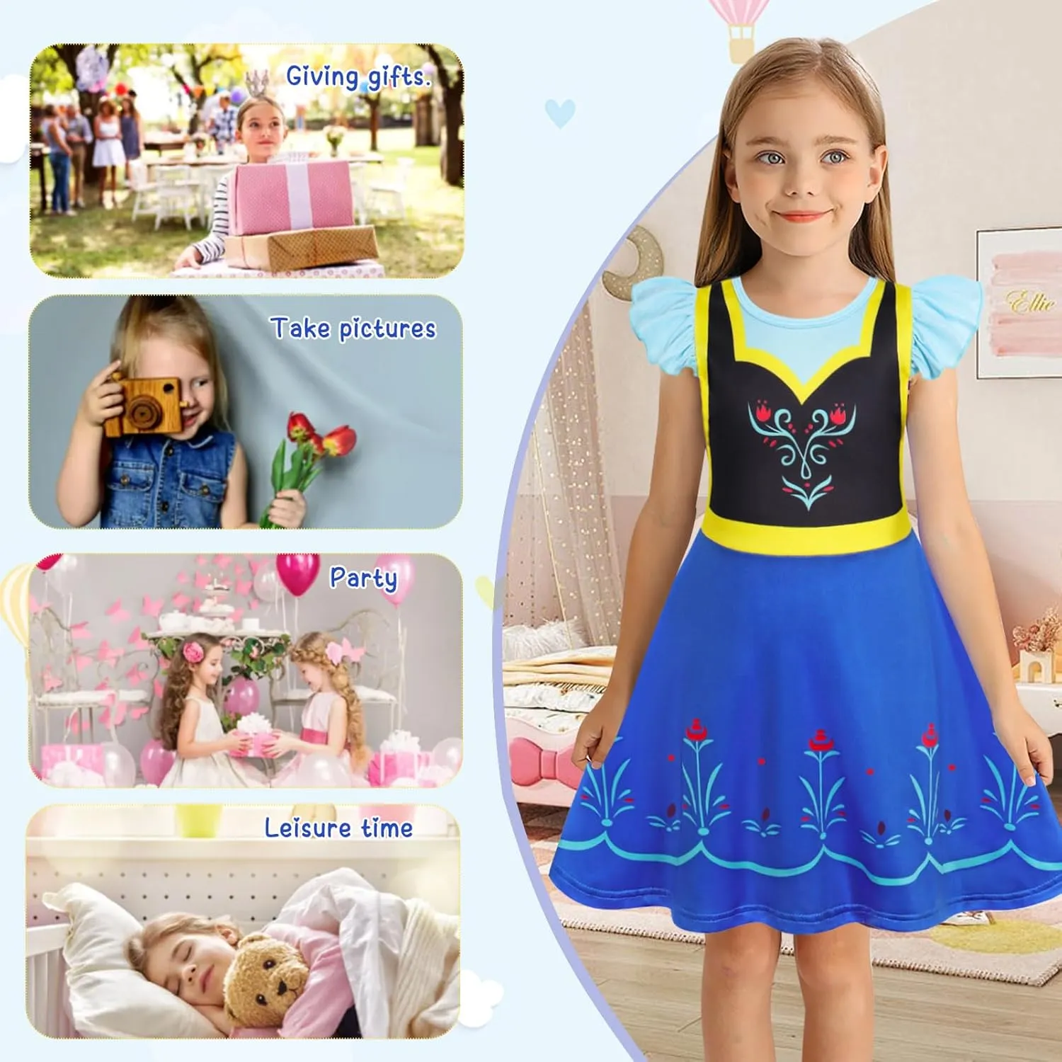 AmzBarley Girls Nightgowns Princess Pajamas for Toddler Kids Sleepwear Nightdress Little Girls Nightie Dress