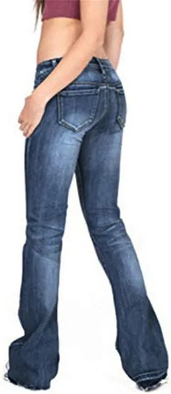 Andongnywell Women's Juniors High Bell Bottoms Jeans Flare Jeans Boho Solid Hippie Wide Leg Denim Flared Bell Bottom Pants