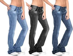 Andongnywell Women's Juniors High Bell Bottoms Jeans Flare Jeans Boho Solid Hippie Wide Leg Denim Flared Bell Bottom Pants