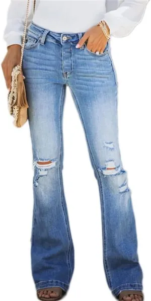 Andongnywell Women's Juniors High Bell Bottoms Jeans Flare Jeans Boho Solid Hippie Wide Leg Denim Flared Bell Bottom Pants