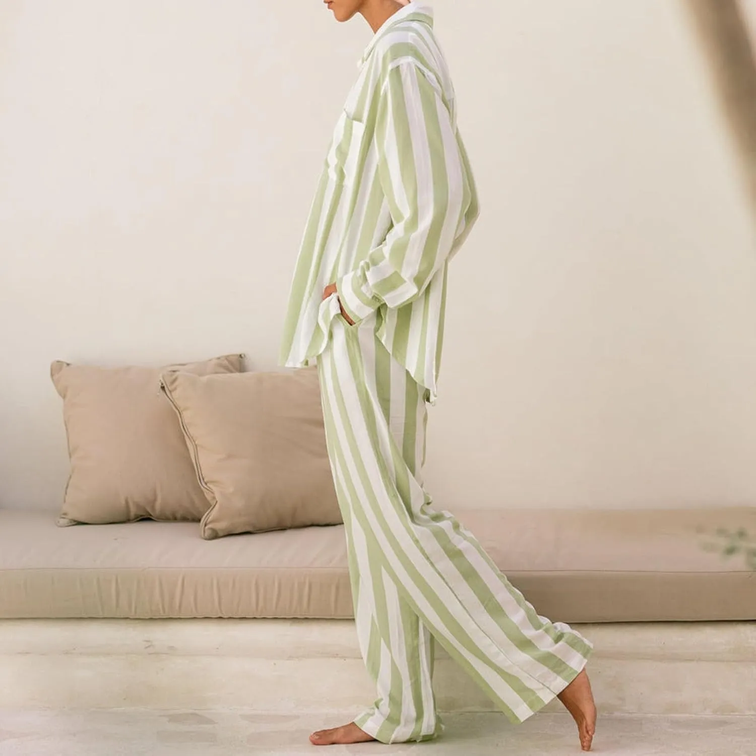 Argeousgor Women Y2k 2 Piece Pajamas Sets Floral Heart Long Sleeve Button Up Shirt Tops Pants Pjs Loungewear Sleepwear