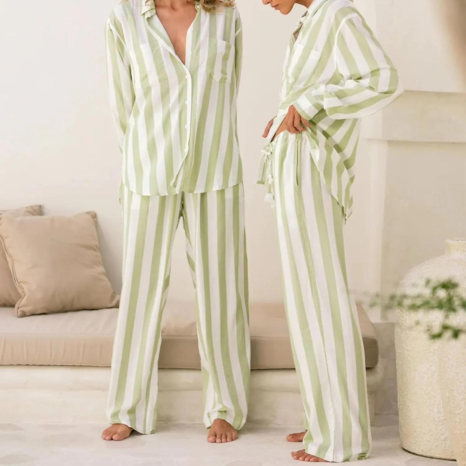 Argeousgor Women Y2k 2 Piece Pajamas Sets Floral Heart Long Sleeve Button Up Shirt Tops Pants Pjs Loungewear Sleepwear