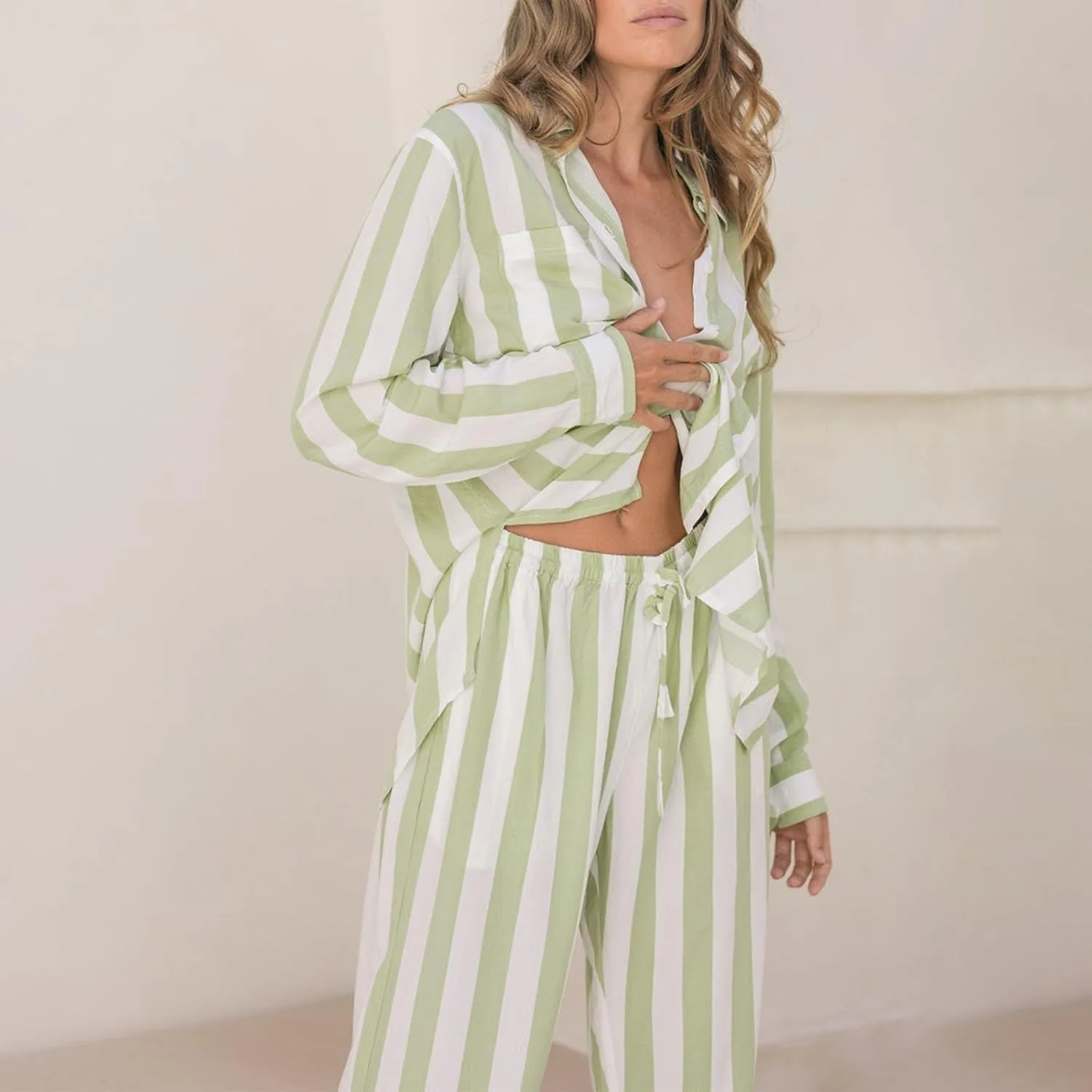 Argeousgor Women Y2k 2 Piece Pajamas Sets Floral Heart Long Sleeve Button Up Shirt Tops Pants Pjs Loungewear Sleepwear