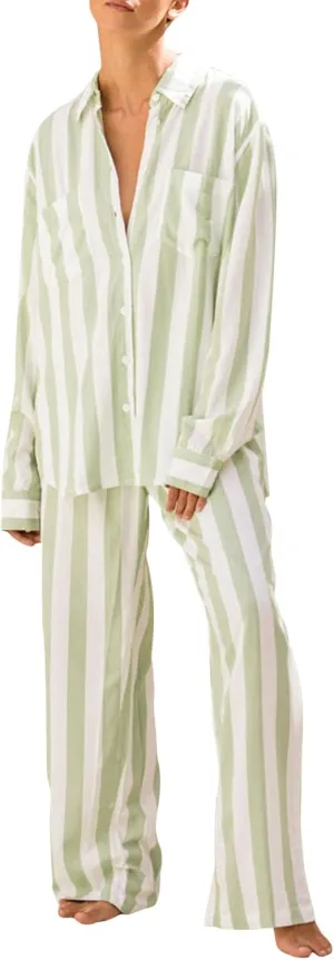 Argeousgor Women Y2k 2 Piece Pajamas Sets Floral Heart Long Sleeve Button Up Shirt Tops Pants Pjs Loungewear Sleepwear