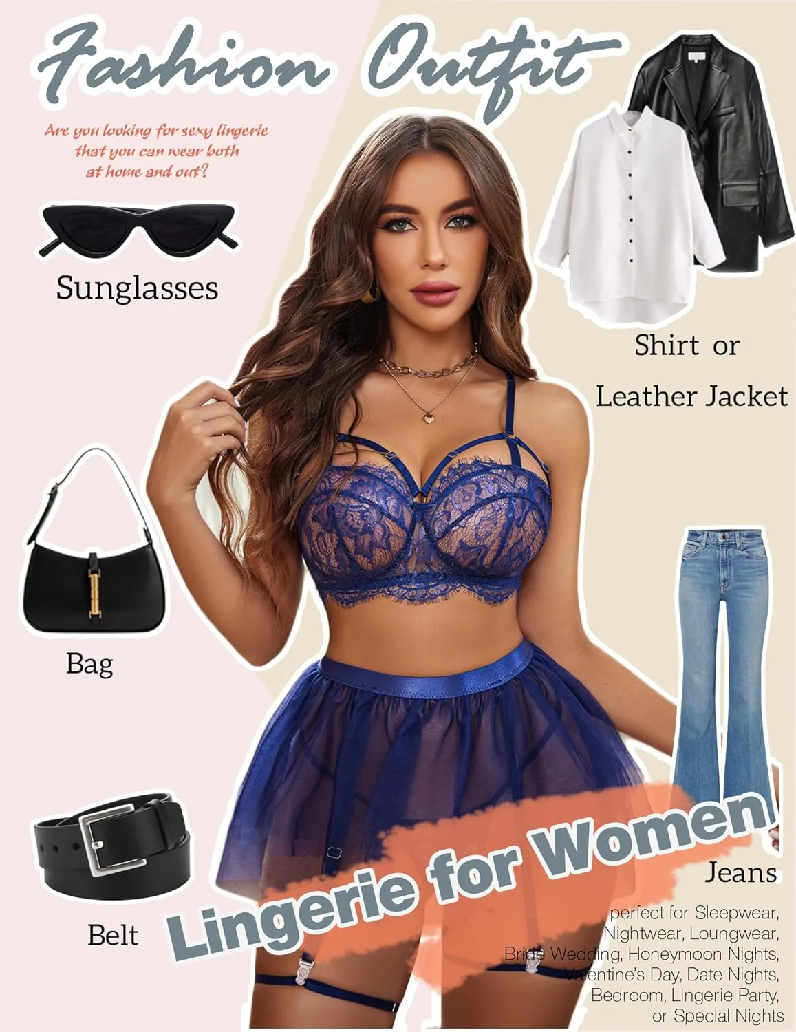 Avidlove Lace Garter Lingerie for Women Mesh Mini Skirt Nightwear Babydoll Bodysuit