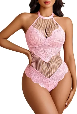 Avidlove Lace Lingerie for Women Mesh One Piece Babydoll Bodysuit Halter Teddy Underwear