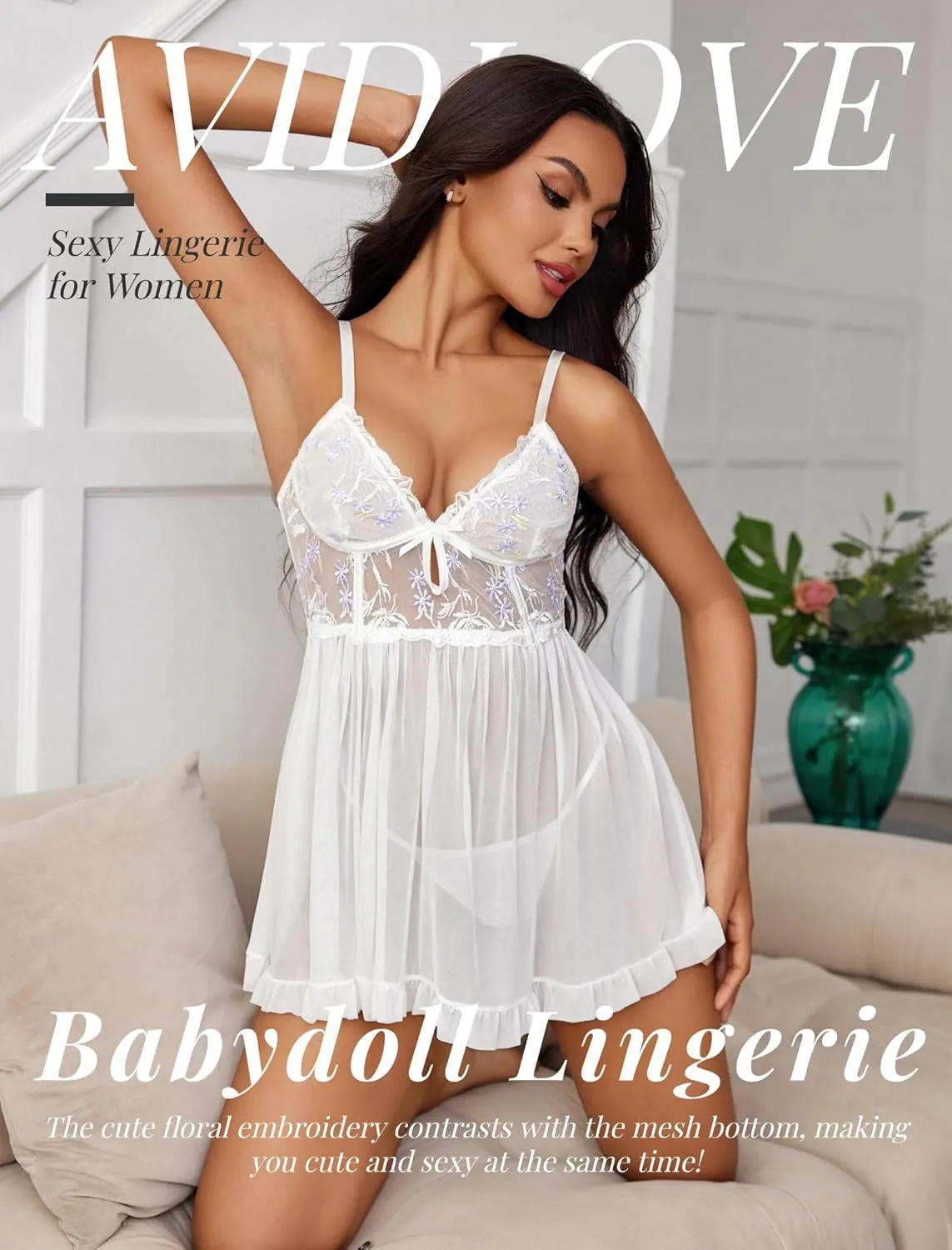 Avidlove Lingerie for Women Back Open Babydoll Nightwear Sexy Sleepwear Chemise S-XXL