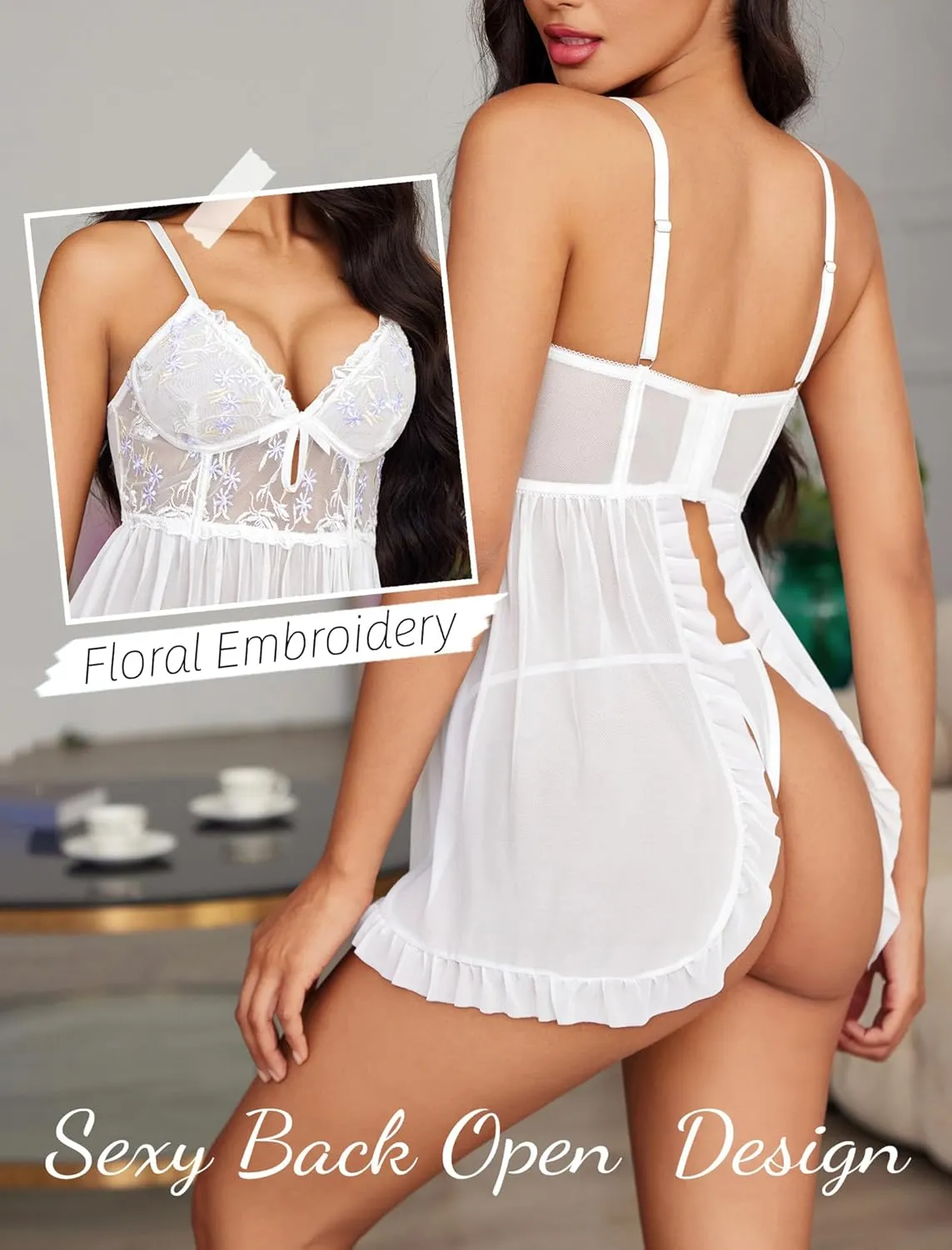 Avidlove Lingerie for Women Back Open Babydoll Nightwear Sexy Sleepwear Chemise S-XXL