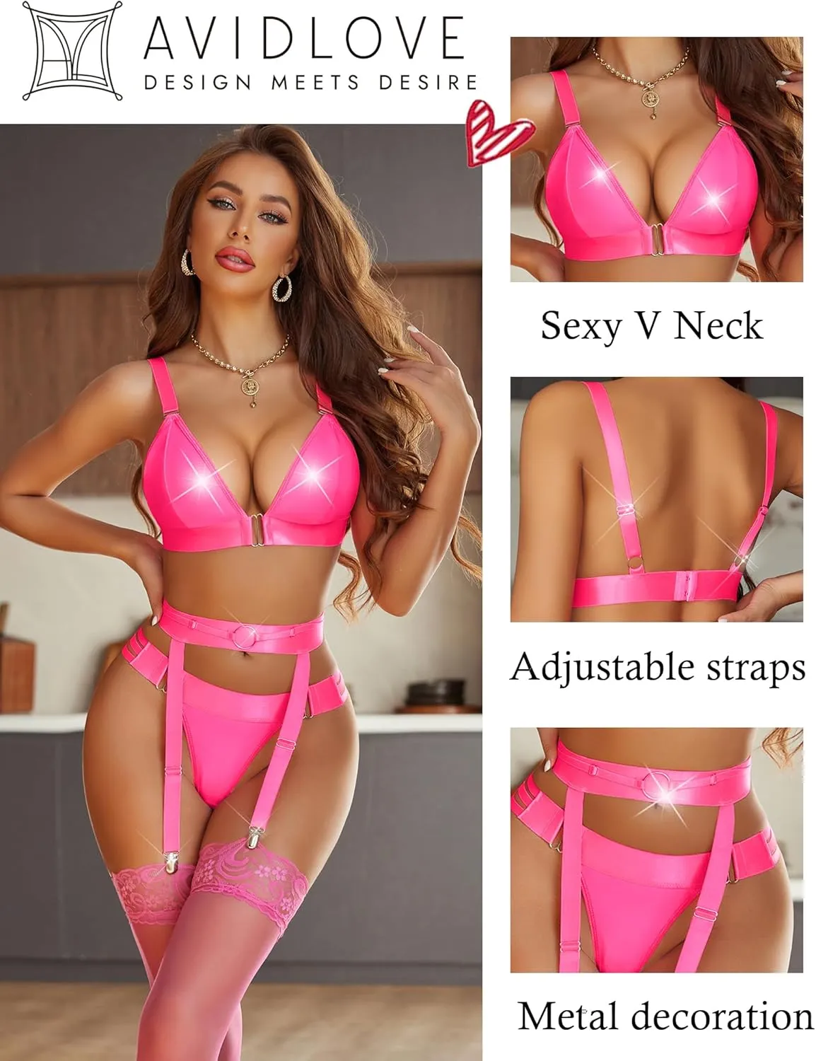 Avidlove Lingerie for Women with Garter Belt Leather Bodysuit Backless Teddy Babydoll Lingerie