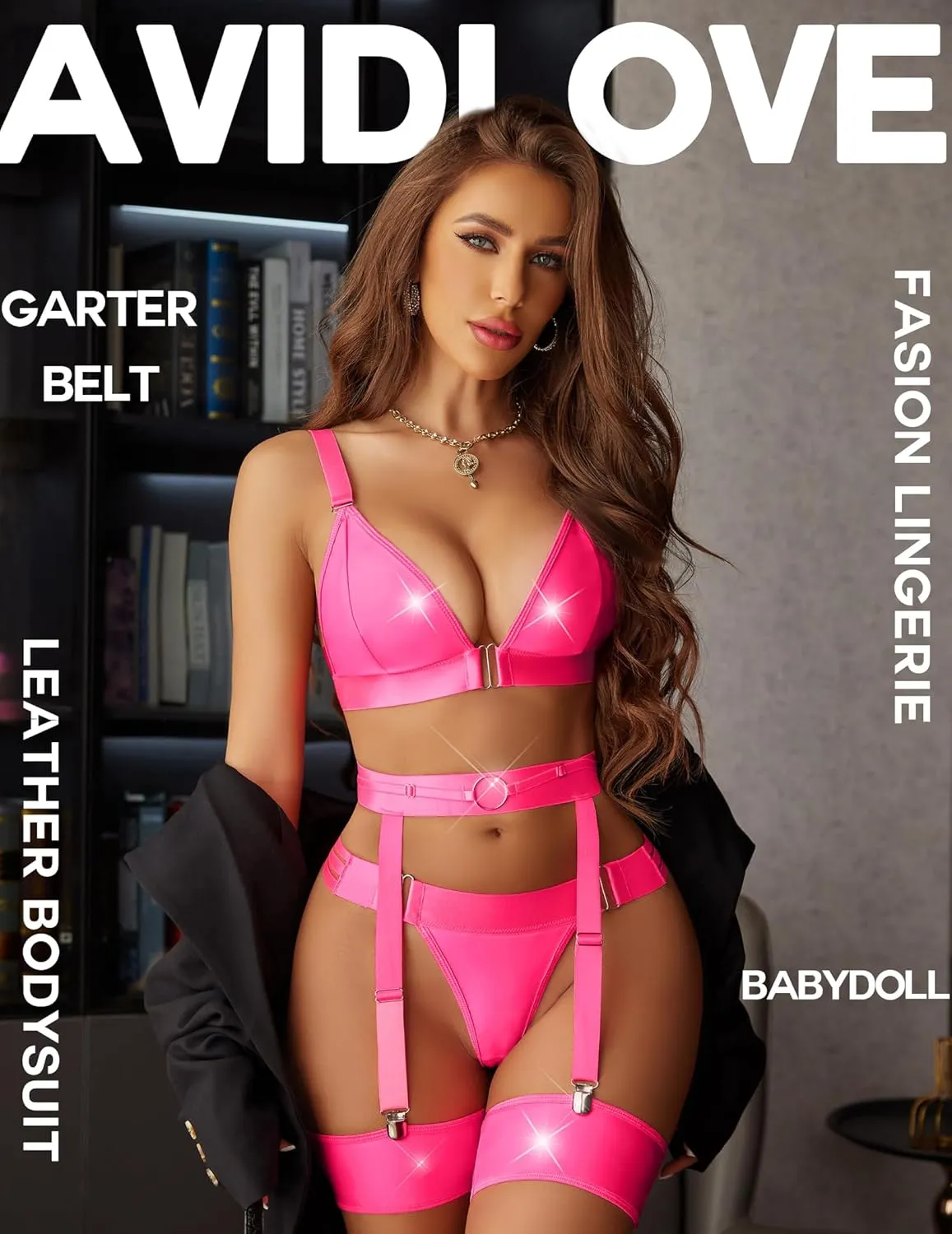 Avidlove Lingerie for Women with Garter Belt Leather Bodysuit Backless Teddy Babydoll Lingerie