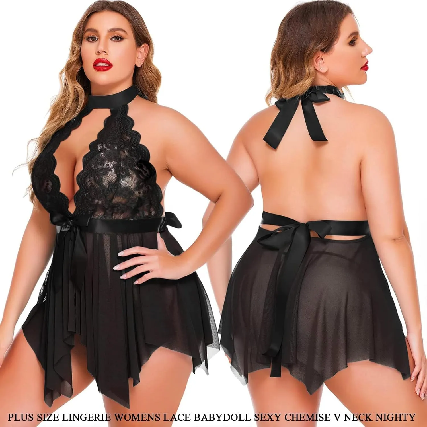 Avidlove Plus Size Babydoll for Women High Waist Teddy Chemise Floral Lace Lingerie